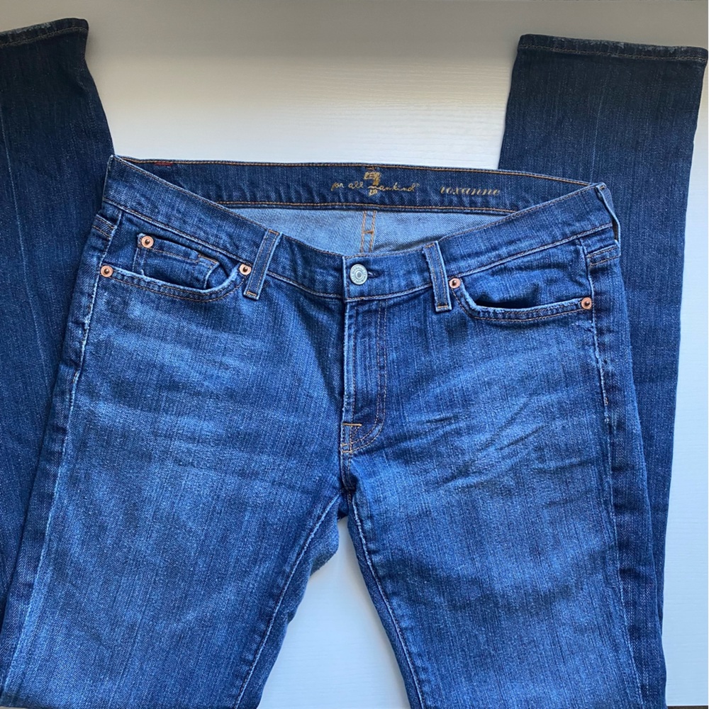 7 For All Mankind Roxanne Skinny Leg Medium Wash Low Rise Denim Jeans size 31